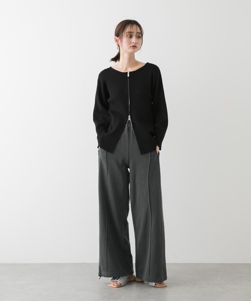 SENSE OF PLACE by URBAN RESEARCH（センスオブプレイスバイアーバンリサーチ）の「ボートネックジップカーディガン（カーディガン/ボレロ・レディース・アイボリー/ブラック/グレー・ONE）」の4枚目の写真