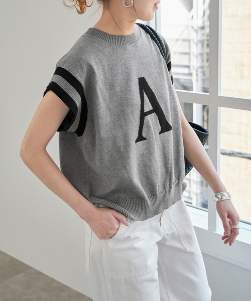 ⭐︎新品⭐︎Spick and Span アルファベットジャガードフレンチトップス セール】アルファベットジャガードフレンチニット（ニット