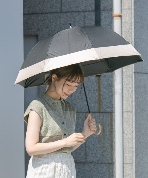 SMELLY(スメリー)の「because 晴雨兼用バンブーハンドルバイカラー(長傘・レディース・グレー/ブラック・FREE)」の7枚目の写真