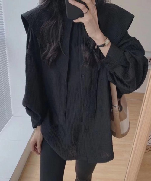 Per sist ence（パーシエンス）の「ビッグカラーチュニックブラウス（シャツ/ブラウス・レディース・ホワイト/ブラック・FREE）」の2枚目の写真