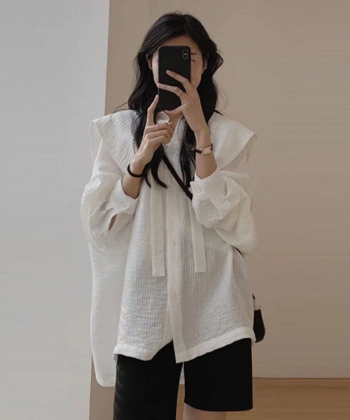 Per sist ence（パーシエンス）の「ビッグカラーチュニックブラウス（シャツ/ブラウス・レディース・ホワイト/ブラック・FREE）」の10枚目の写真