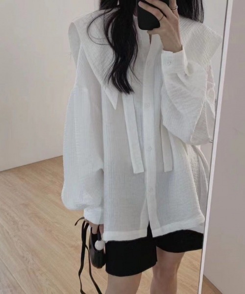 Per sist ence（パーシエンス）の「ビッグカラーチュニックブラウス（シャツ/ブラウス・レディース・ホワイト/ブラック・FREE）」の9枚目の写真