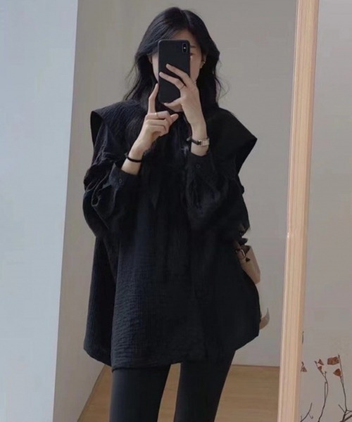 Per sist ence（パーシエンス）の「ビッグカラーチュニックブラウス（シャツ/ブラウス・レディース・ホワイト/ブラック・FREE）」の6枚目の写真