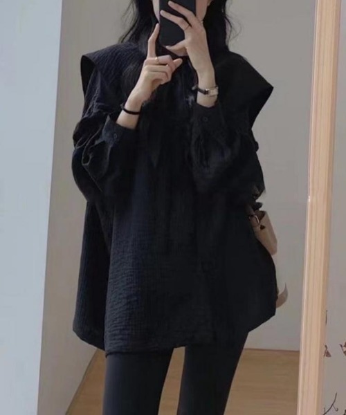 Per sist ence（パーシエンス）の「ビッグカラーチュニックブラウス（シャツ/ブラウス・レディース・ホワイト/ブラック・FREE）」の5枚目の写真