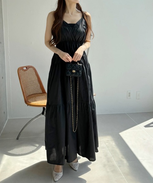 Ada.(エイダ)の「シャーリング ティアード バックシャン キャミワンピース(ワンピース・レディース・ブルー/ブラック/ホワイト/アイボリー/チャコール/ラベンダー・M/L/S)」の16枚目の写真