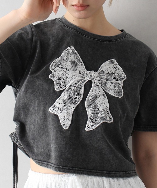 【PLACE STUDIO】★人気★レースリボンシャーリングTシャツ PLACE STUDIO】☆人気☆レースリボンシャーリングTシャツ (PLACE