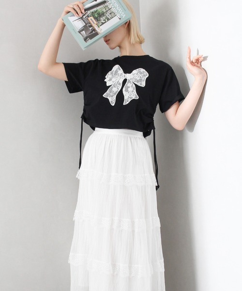 【PLACE STUDIO】★人気★レースリボンシャーリングTシャツ PLACE STUDIO】☆人気☆レースリボンシャーリングTシャツ (PLACE