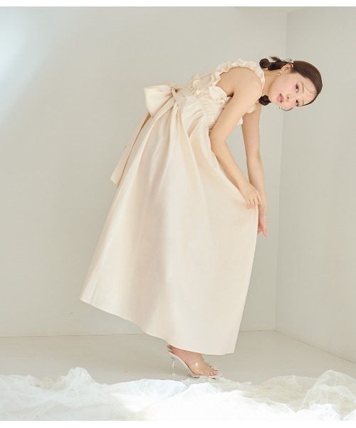 PEACH JOHN（ピーチジョン）の「フリルギャザーバックリボンワンピ（ワンピース・レディース・ピンク/カーキ/アイボリー・ONE SIZE）」の5枚目の写真