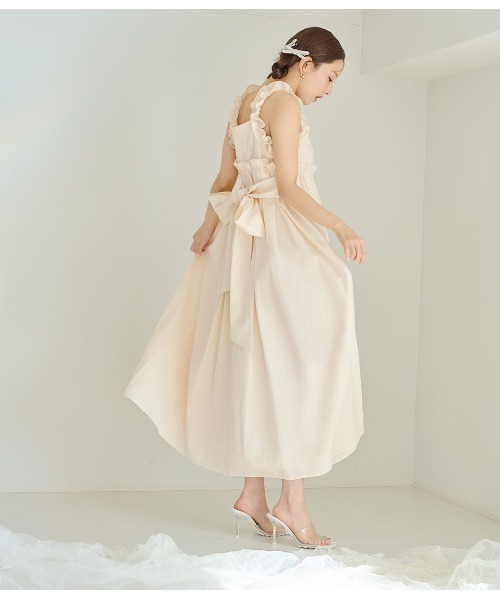 PEACH JOHN（ピーチジョン）の「フリルギャザーバックリボンワンピ（ワンピース・レディース・ピンク/カーキ/アイボリー・ONE SIZE）」の6枚目の写真