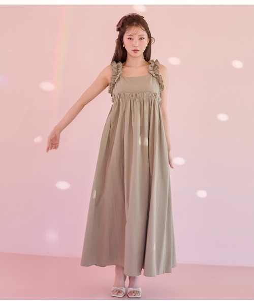 PEACH JOHN（ピーチジョン）の「フリルギャザーバックリボンワンピ（ワンピース・レディース・ピンク/カーキ/アイボリー・ONE SIZE）」の7枚目の写真