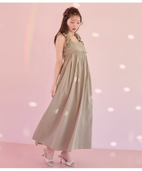 PEACH JOHN（ピーチジョン）の「フリルギャザーバックリボンワンピ（ワンピース・レディース・ピンク/カーキ/アイボリー・ONE SIZE）」の8枚目の写真