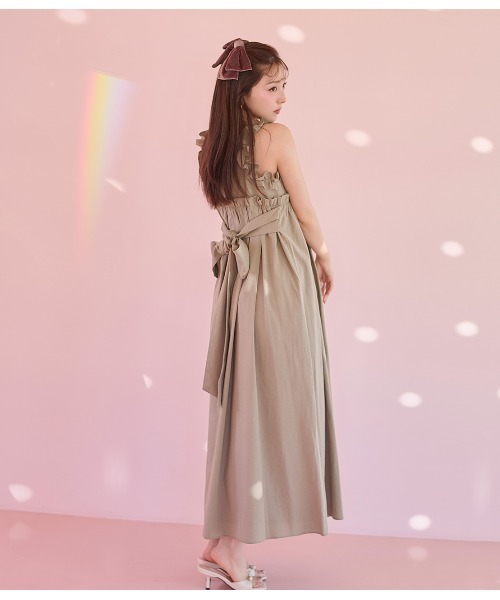 PEACH JOHN（ピーチジョン）の「フリルギャザーバックリボンワンピ（ワンピース・レディース・ピンク/カーキ/アイボリー・ONE SIZE）」の9枚目の写真