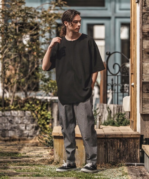 CAMBIO(カンビオ)の「mt9656-Zip Up Henley Neck Waffle Cut sew Tシャツ(Tシャツ/カットソー・メンズ・ホワイト/ブラック・S/M/L)」の7枚目の写真