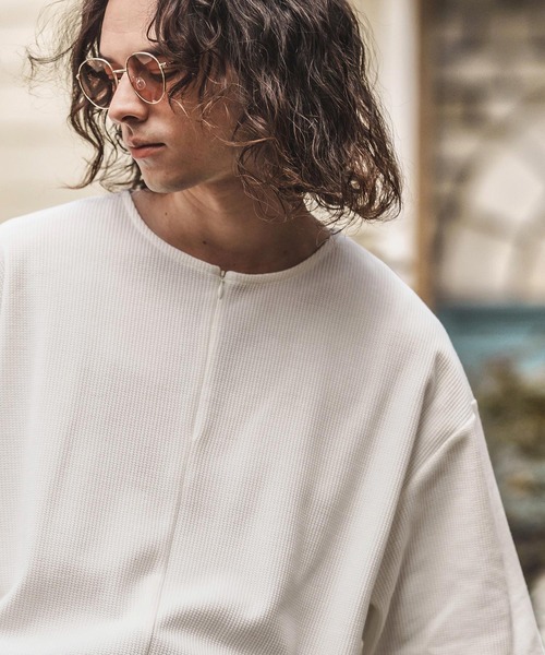 CAMBIO(カンビオ)の「mt9656-Zip Up Henley Neck Waffle Cut sew Tシャツ(Tシャツ/カットソー・メンズ・ホワイト/ブラック・S/M/L)」の9枚目の写真