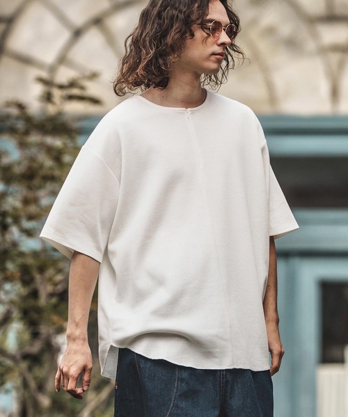 CAMBIO(カンビオ)の「mt9656-Zip Up Henley Neck Waffle Cut sew Tシャツ(Tシャツ/カットソー・メンズ・ホワイト/ブラック・S/M/L)」の11枚目の写真