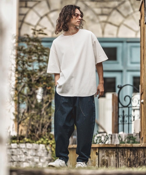 CAMBIO(カンビオ)の「mt9656-Zip Up Henley Neck Waffle Cut sew Tシャツ(Tシャツ/カットソー・メンズ・ホワイト/ブラック・S/M/L)」の12枚目の写真