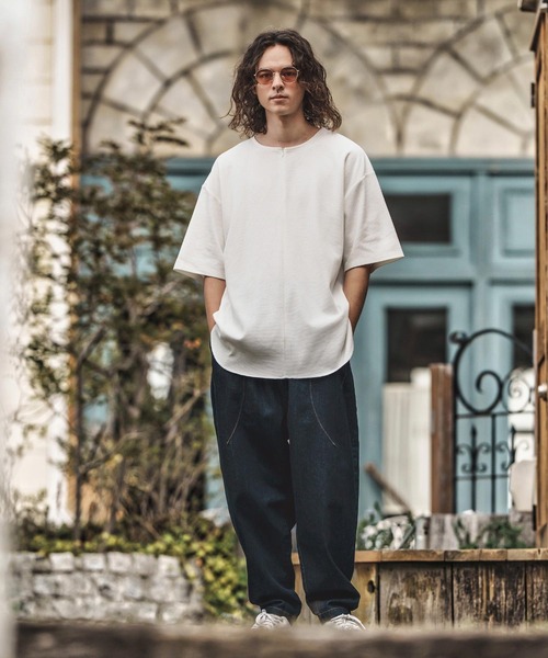 CAMBIO(カンビオ)の「mt9656-Zip Up Henley Neck Waffle Cut sew Tシャツ(Tシャツ/カットソー・メンズ・ホワイト/ブラック・S/M/L)」の13枚目の写真