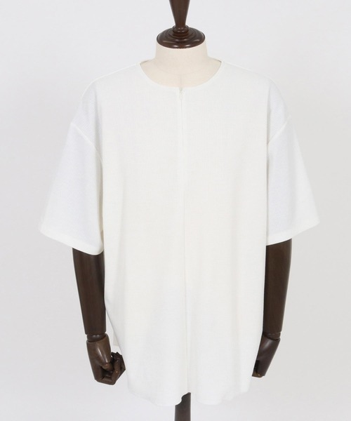 CAMBIO(カンビオ)の「mt9656-Zip Up Henley Neck Waffle Cut sew Tシャツ(Tシャツ/カットソー・メンズ・ホワイト/ブラック・S/M/L)」の17枚目の写真