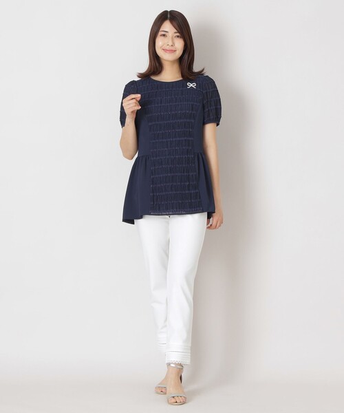 【ふわふわピンク】TO BE CHIC　ウェーブローン チュニックブラウス トゥー ビー シック TO BE CHIC 【L】ウェーブローン スリーブ