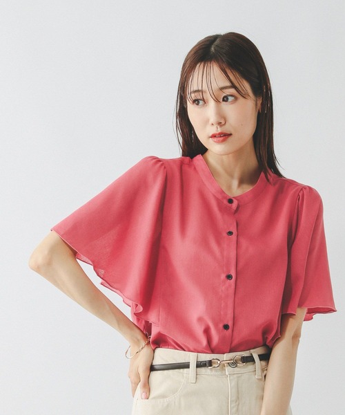 GLOBAL WORK（グローバルワーク）の「イージーケアリネンフリルブラウス/288652（シャツ/ブラウス・レディース・ミント/ブルー系その他/ストライプ/ブラック/ライトイエロー/ピンク・MEDIUM/LARGE/SMALL）」の5枚目の写真