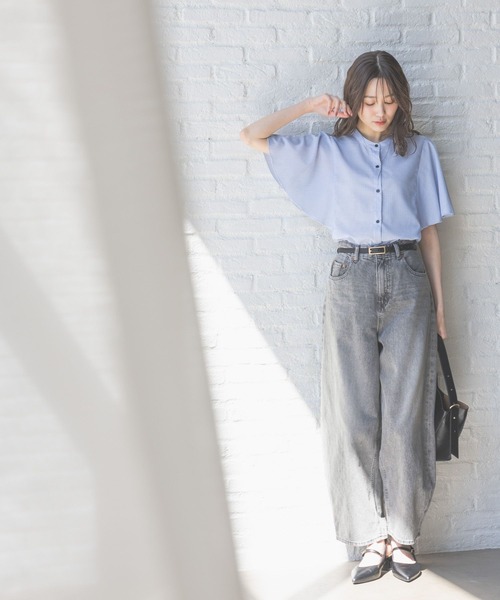 GLOBAL WORK（グローバルワーク）の「イージーケアリネンフリルブラウス/288652（シャツ/ブラウス・レディース・ミント/ブルー系その他/ストライプ/ブラック/ライトイエロー/ピンク・MEDIUM/LARGE/SMALL）」の21枚目の写真