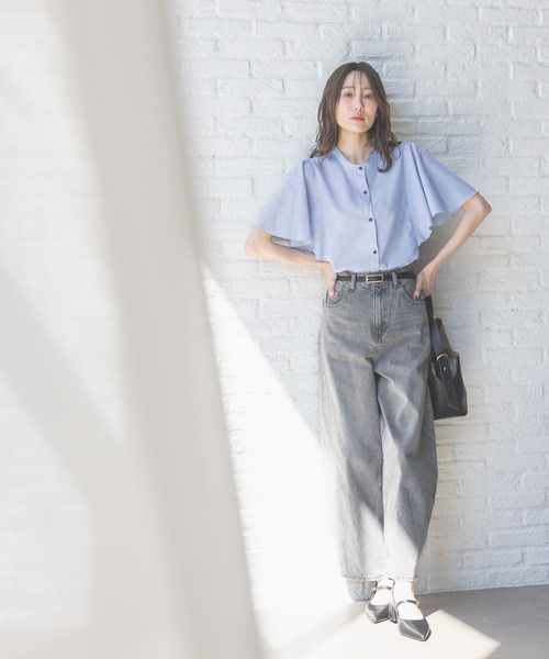 GLOBAL WORK（グローバルワーク）の「イージーケアリネンフリルブラウス/288652（シャツ/ブラウス・レディース・ミント/ブルー系その他/ストライプ/ブラック/ライトイエロー/ピンク・MEDIUM/LARGE/SMALL）」の22枚目の写真