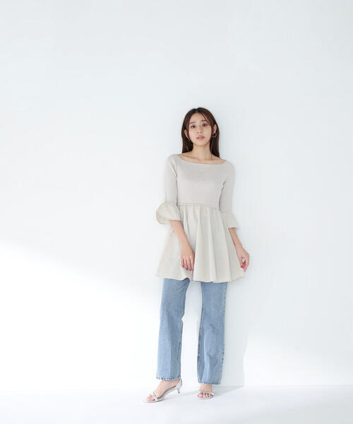 美品　TO BE CHIC ペプラム　ブルゾン　リモンタ 楽天市場】PICCIN PERLA 袖パールペプラムジップデニムブルゾン
