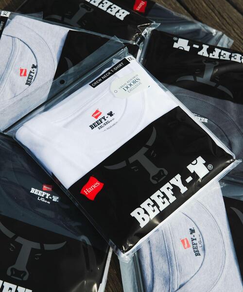 HANES（ヘインズ）の「『別注』Hanes×DOORS　BEEFY-T DOORS FIT Short-Sleeve（Tシャツ/カットソー・レディース・ブラック/ホワイト/ネイビー/ダークグレー/グレー・X-SMALL/SMALL）」の6枚目の写真