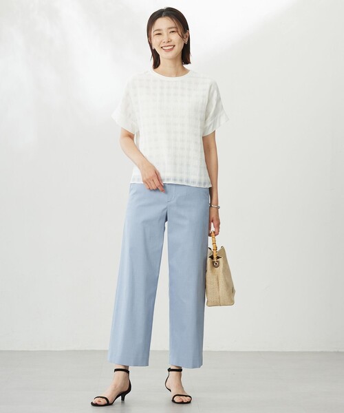 J.PRESS Ladies(J.プレス レディス)の「【洗える】チェックコンビジャージー カットソー(Tシャツ/カットソー・レディース・ブラック系3/ホワイト系3・SMALL)」の7枚目の写真