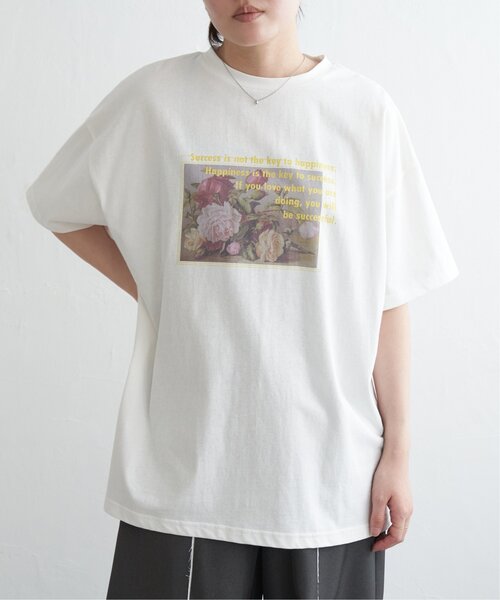 VENCEEXCHANGE（ヴァンスエクスチェンジ）の「フラワープリントオーバーサイズTシャツ（Tシャツ/カットソー・レディース・オフホワイト/その他1/ブラック・FREE）」の5枚目の写真