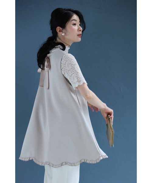 cawaii（カワイイ）の「なみなみ裾フリルのバックリボンチュニック（チュニック・レディース・ブラック/ベージュ・FREE）」の2枚目の写真