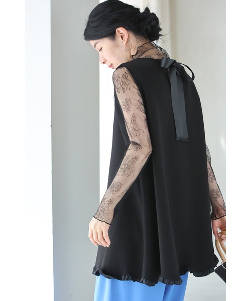 cawaii（カワイイ）の「なみなみ裾フリルのバックリボンチュニック（チュニック・レディース・ブラック/ベージュ・FREE）」の6枚目の写真