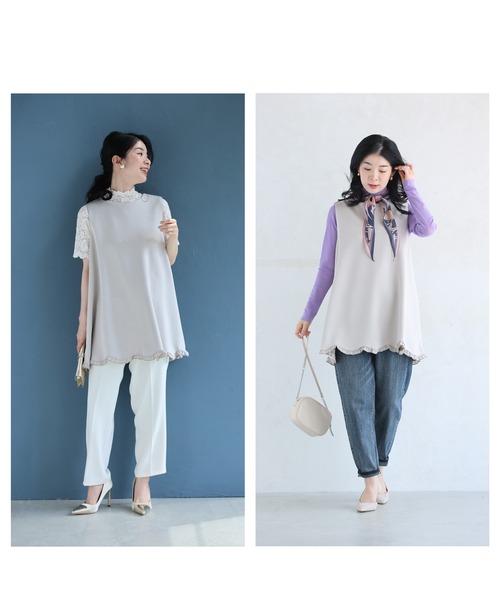 cawaii（カワイイ）の「なみなみ裾フリルのバックリボンチュニック（チュニック・レディース・ブラック/ベージュ・FREE）」の12枚目の写真
