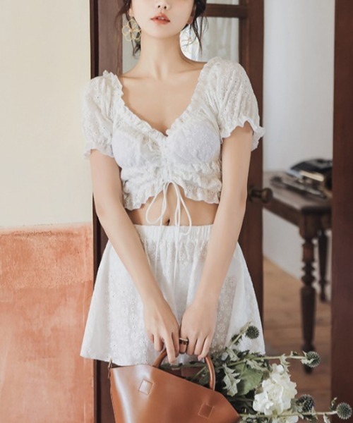 ★関税込★ ZIMMERMANN フリル カットアウト ペイズリー 水着 セール】シフォンフリルビキニ・フリンジリボン付パインツリー柄