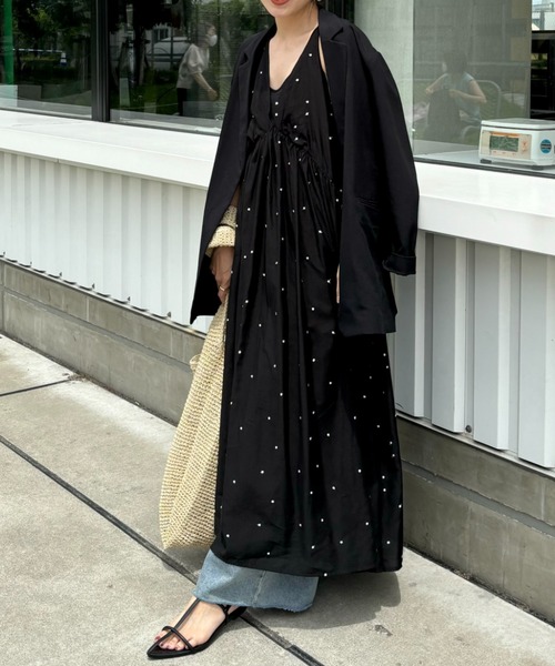 A part by(アパートバイ)の「ドットシシュウキャミワンピース(ワンピース・レディース・ブラック/ブラウン/オフホワイト・FREE)」の6枚目の写真