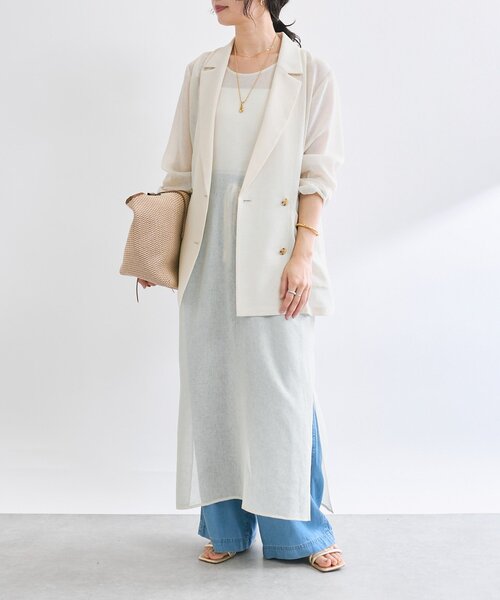 【新品タグ付き】【清涼感◎】カラミメッシュテーラードジャケット　グレージュ セール】【清涼感◎】カラミメッシュテーラードジャケット