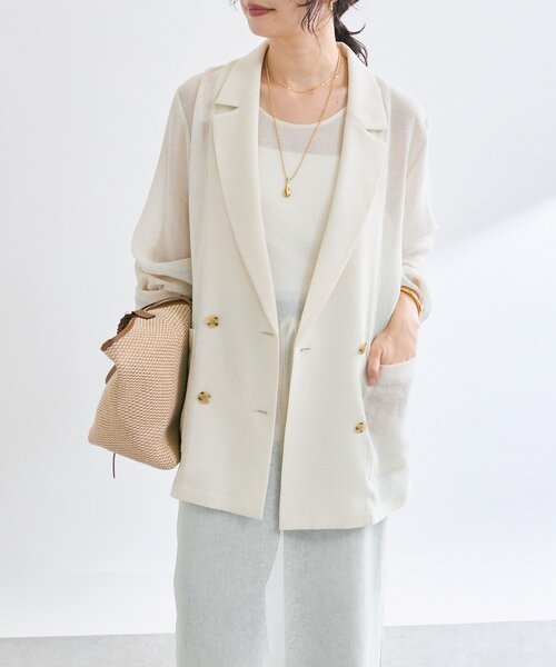 RIVE DROITE(リヴドロワ)の「【清涼感◎】カラミメッシュテーラードジャケット(テーラードジャケット・レディース・ブラック/グレイッシュベージュ/ホワイト系その他・FREE)」の5枚目の写真