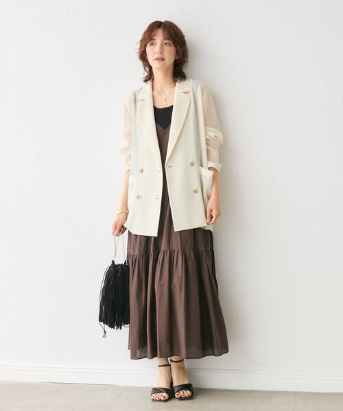 RIVE DROITE(リヴドロワ)の「【清涼感◎】カラミメッシュテーラードジャケット(テーラードジャケット・レディース・ブラック/グレイッシュベージュ/ホワイト系その他・FREE)」の8枚目の写真