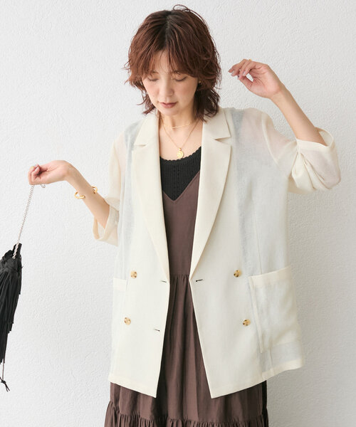 RIVE DROITE(リヴドロワ)の「【清涼感◎】カラミメッシュテーラードジャケット(テーラードジャケット・レディース・ブラック/グレイッシュベージュ/ホワイト系その他・FREE)」の12枚目の写真