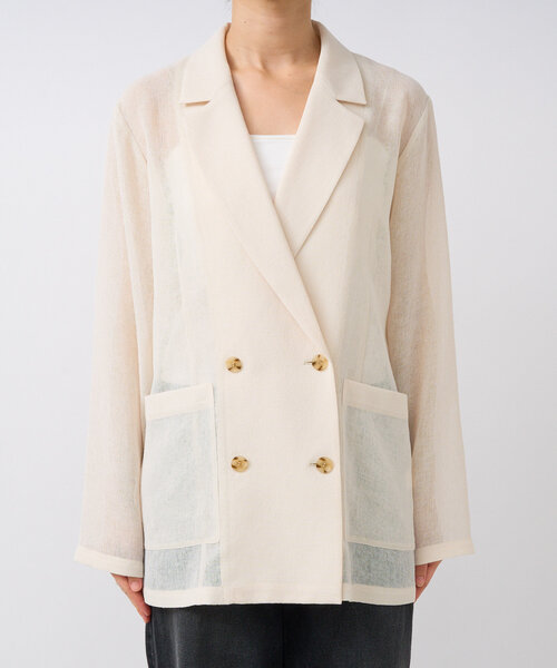 【新品タグ付き】【清涼感◎】カラミメッシュテーラードジャケット　グレージュ セール】【清涼感◎】カラミメッシュテーラードジャケット