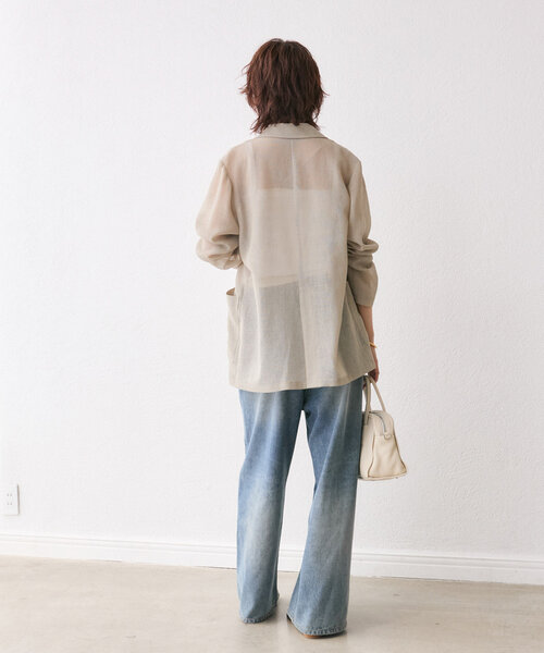 【新品タグ付き】【清涼感◎】カラミメッシュテーラードジャケット　グレージュ セール】【清涼感◎】カラミメッシュテーラードジャケット