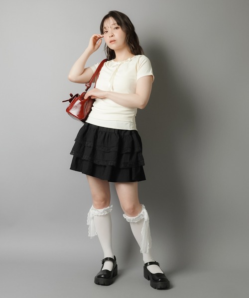 SPINNS（スピンズ）の「レイヤード風半袖カットソー/リボン（Tシャツ/カットソー・レディース・ピンク/グレー/ブラック/アイボリー・ONESIZE）」の21枚目の写真