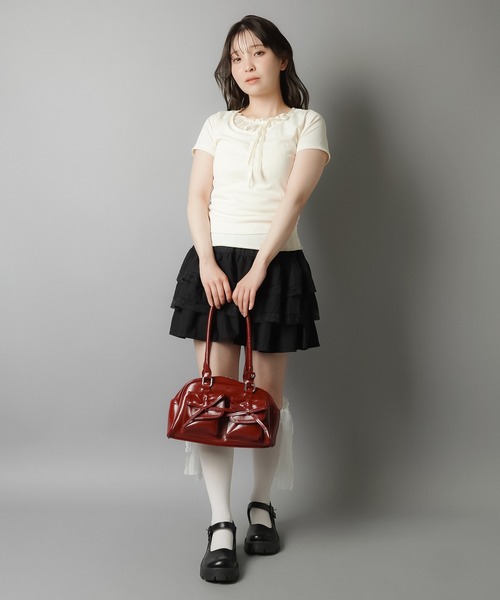 SPINNS（スピンズ）の「レイヤード風半袖カットソー/リボン（Tシャツ/カットソー・レディース・ピンク/グレー/ブラック/アイボリー・ONESIZE）」の22枚目の写真