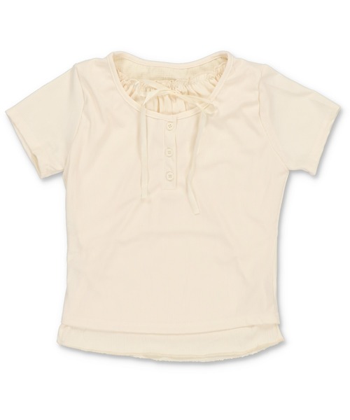 SPINNS（スピンズ）の「レイヤード風半袖カットソー/リボン（Tシャツ/カットソー・レディース・ピンク/グレー/ブラック/アイボリー・ONESIZE）」の5枚目の写真