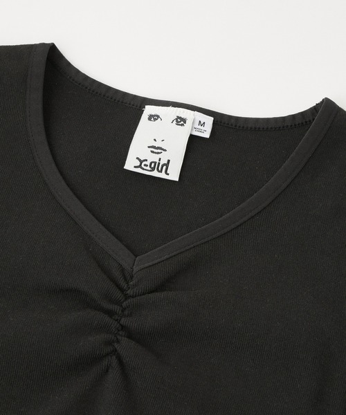 X-girl（エックスガール）の「FRONT GATHERED L/S BABY TEE（Tシャツ/カットソー・レディース・ブラック/ベージュ・S/M）」の4枚目の写真