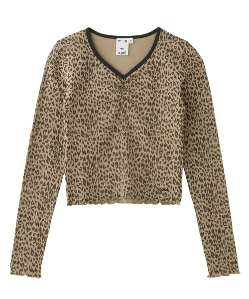 X-girl（エックスガール）の「FRONT GATHERED L/S BABY TEE（Tシャツ/カットソー・レディース・ブラック/ベージュ・S/M）」の9枚目の写真