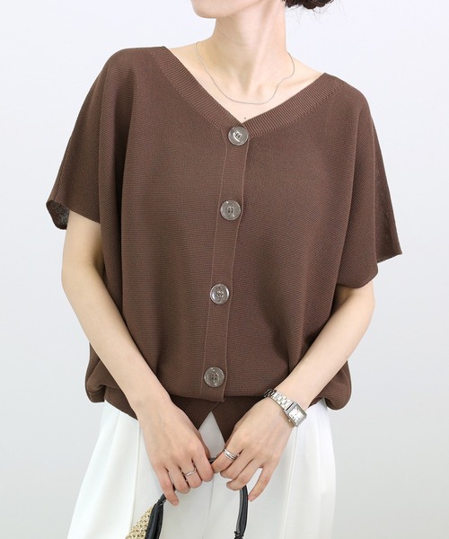 Aletta vita（アレッタビータ）の「ガーター編みVネック2WAYカーディガン（カーディガン/ボレロ・レディース・ダークブラウン/ブラック/グレイッシュベージュ・M）」の3枚目の写真