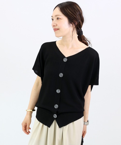 Aletta vita（アレッタビータ）の「ガーター編みVネック2WAYカーディガン（カーディガン/ボレロ・レディース・ダークブラウン/ブラック/グレイッシュベージュ・M）」の16枚目の写真