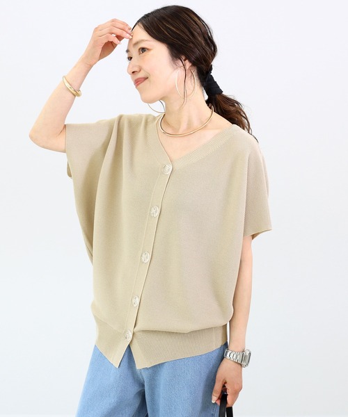 Aletta vita（アレッタビータ）の「ガーター編みVネック2WAYカーディガン（カーディガン/ボレロ・レディース・ダークブラウン/ブラック/グレイッシュベージュ・M）」の5枚目の写真