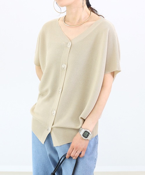 Aletta vita（アレッタビータ）の「ガーター編みVネック2WAYカーディガン（カーディガン/ボレロ・レディース・ダークブラウン/ブラック/グレイッシュベージュ・M）」の4枚目の写真